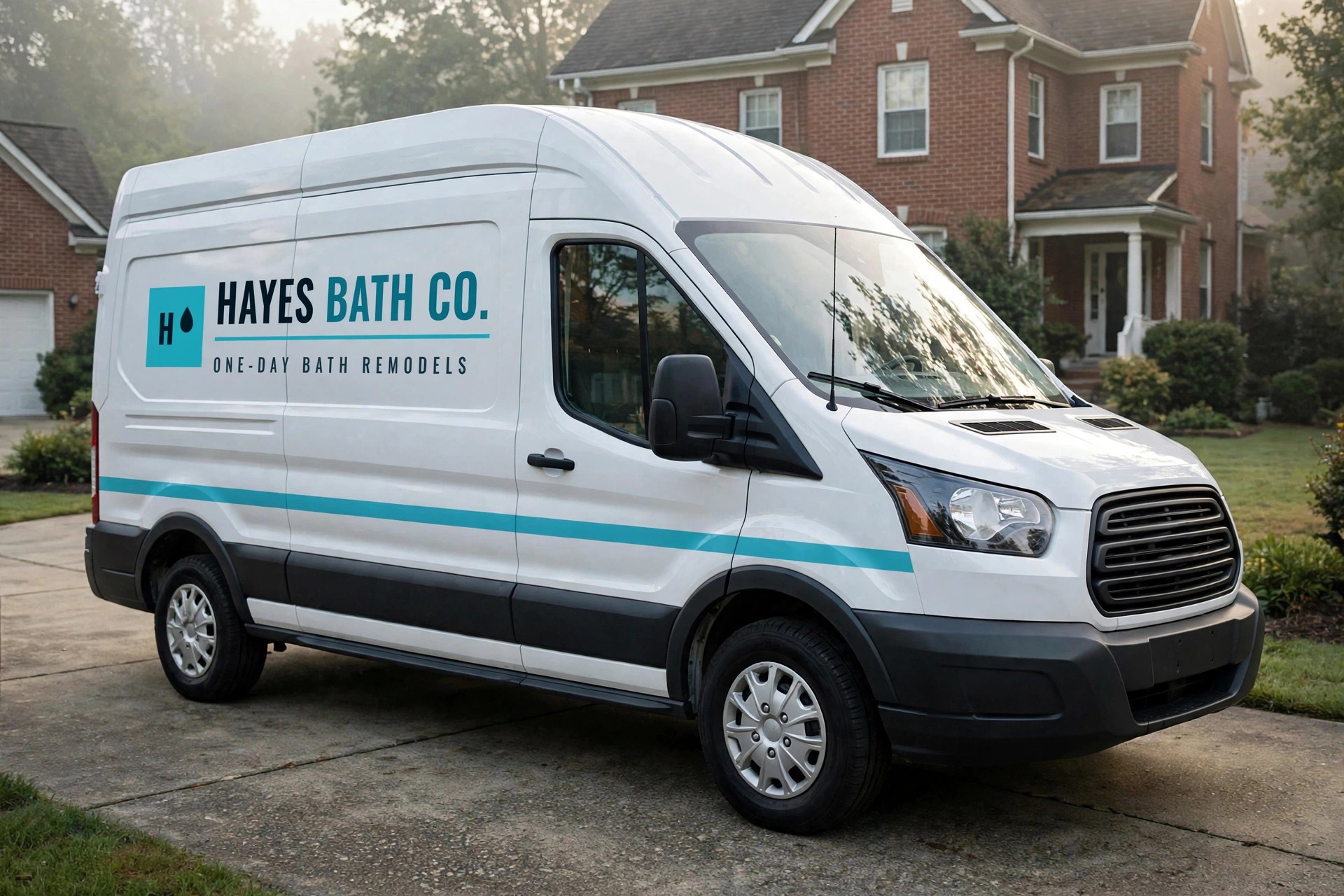 The Hayes Bath Co. van, on a Delaware County street